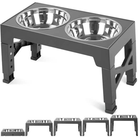 Elevated Dog Bowls with 2 Stainless Steel Dog Food Bowls, Raised Dog Bowl - Picture 1 of 8